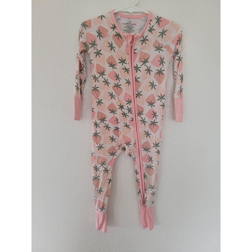 Caden Lane Strawberry Bamboo Viscose Two-Way Zipper Footie Romper 12-18 M #2